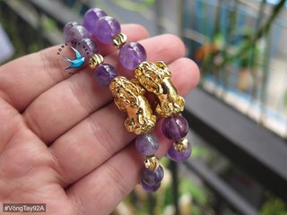 Vòng Đá Thạch Anh Tím + Tỳ Hưu mạ vàng
